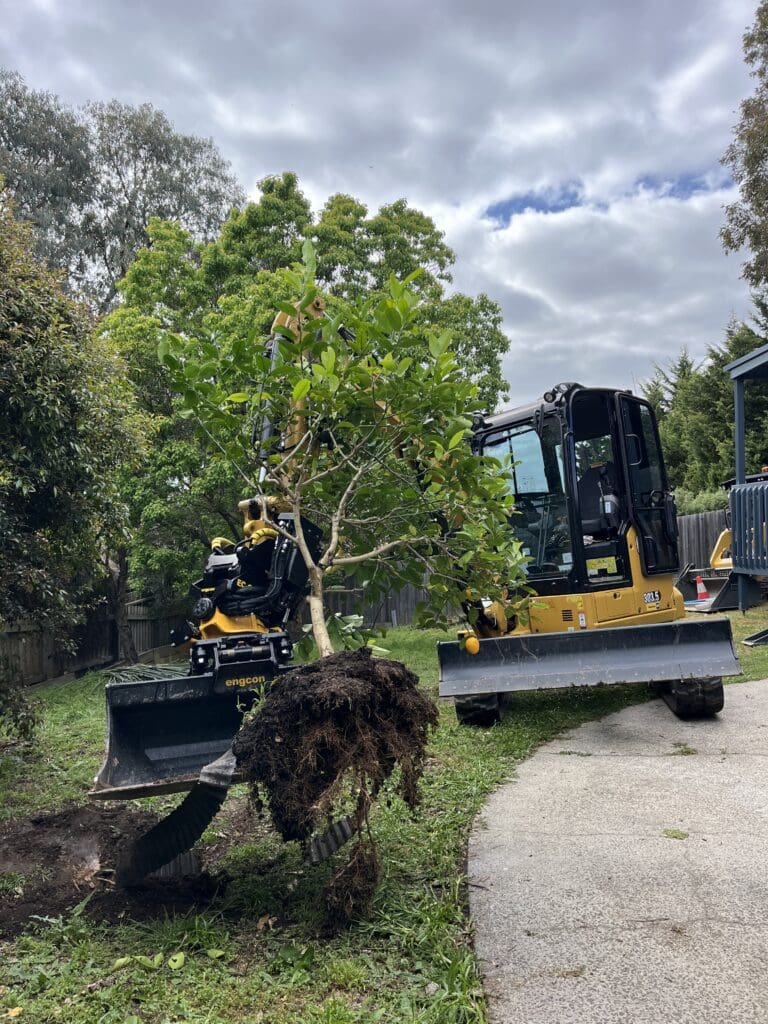 A landscaping machine being used to clear land in Melbourne.